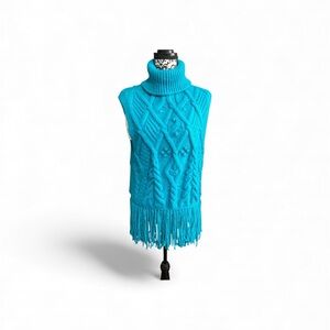 Zara Teal Knit Turtleneck Fringe Sweater Vest Sz-Medium